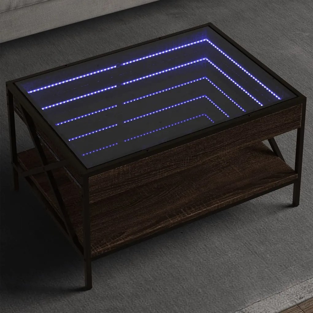 vidaXL Mesa de centro luzes LED Infinity 70x50x38 cm carvalho castanho