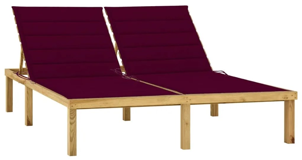 vidaXL Espreguiçadeira dupla + almofadões vermelho tinto pinho impreg.