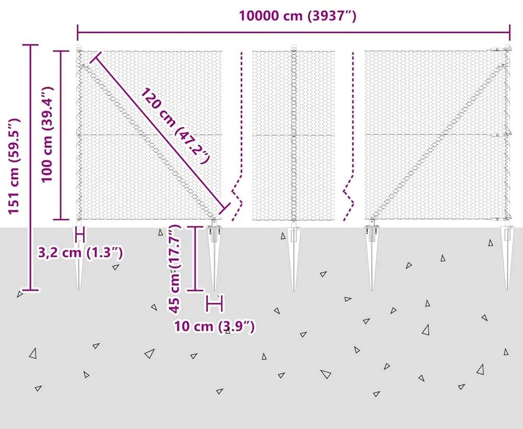 Cerca Hexagonal vidaXL 1x100 m Aço Galvanizado