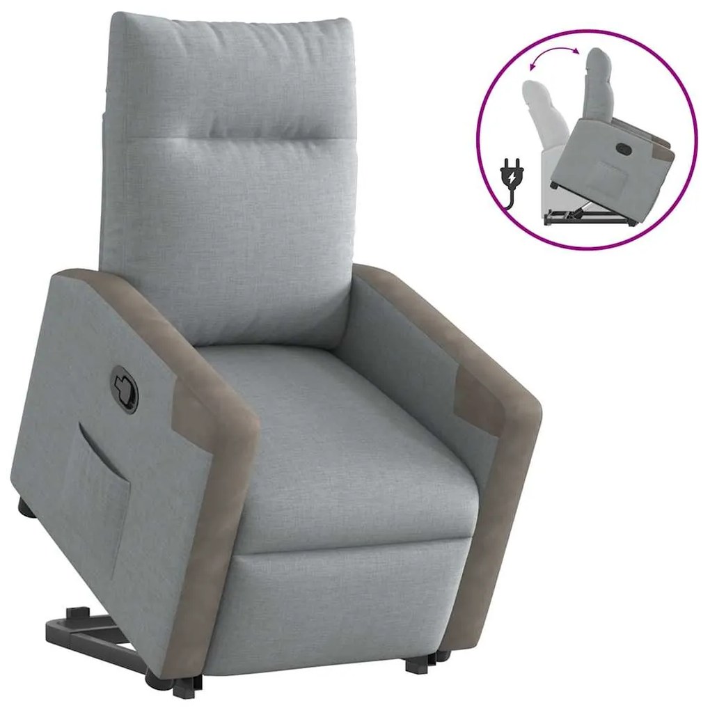 vidaXL Poltrona reclinável elevatória tecido cinzento-claro