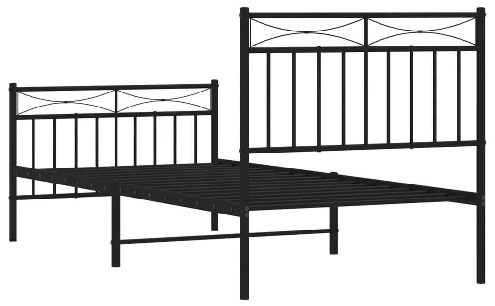 Estrutura de cama com cabeceira e pés 90x200 cm metal preto