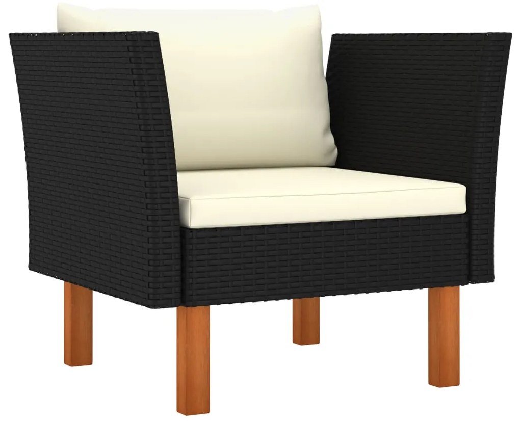 8 pcs conj. lounge jardim vime PE e madeira de eucalipto preto