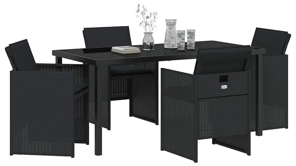 Conjunto de Jantar de Jardim com 5 Peças e Almofadas , Preto, Rattan,