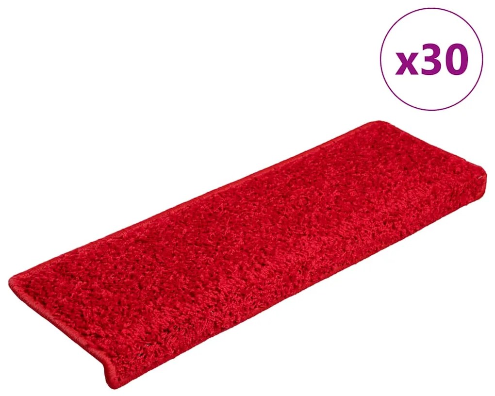 vidaXL Tapetes de escadas 30 pcs 65x21x4 cm vermelho