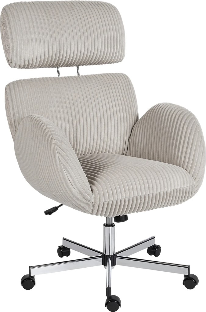 HOMCOM Cadeira de Escritório com Apoio de Cabeça Regulável Altura Ajustável Função Basculante 74x70x104-112 cm Cinzento | Aosom Portugal