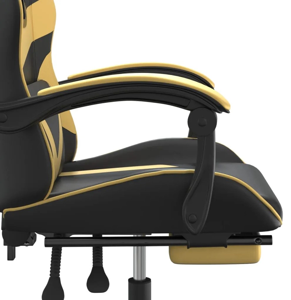 Cadeira gaming c/ apoio pés couro artificial preto e dourado