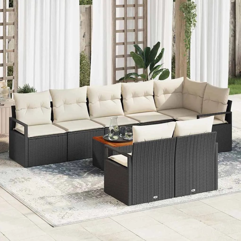 vidaXL Conjunto de Sofá de Jardim com almofada 9 pcs Preto vime PE