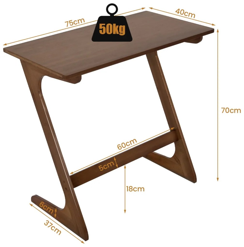 Mesa Auxiliar de Bambu para Sofá 75 cm x 40 cm x 70 cm com Ampla Superfície Secretária para Portátil que Economiza Espaço Montagem Rápida de Aperitivo