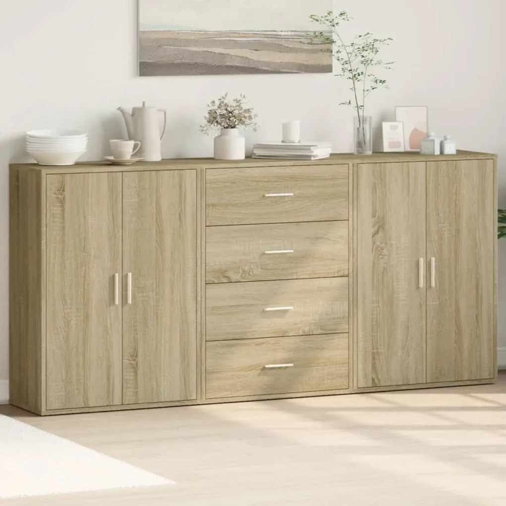 vidaXL Aparadores 3 pcs 60x31x84 cm derivados madeira carvalho sonoma