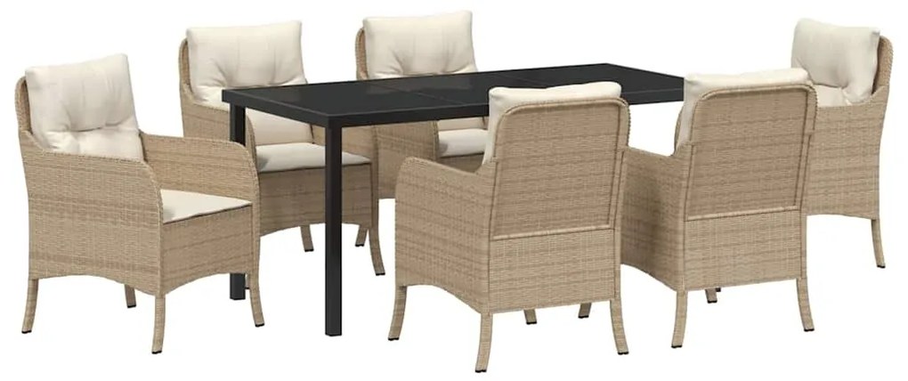 Conjunto de Jantar de Jardim de 7 Peças com Almofadas Bege Poliéster