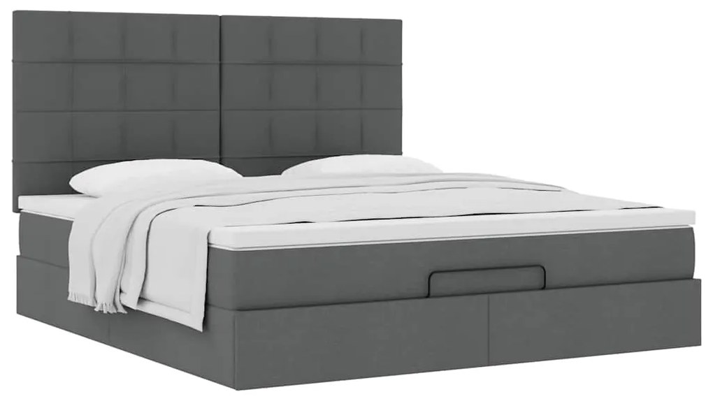 Estrutura de cama otomana com colchão tecido cinzento escuro