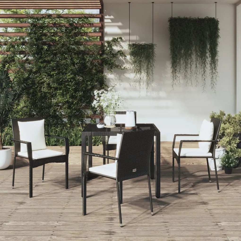 vidaXL 5 pcs conjunto de jantar p/ jardim c/ almofadões vime PE preto