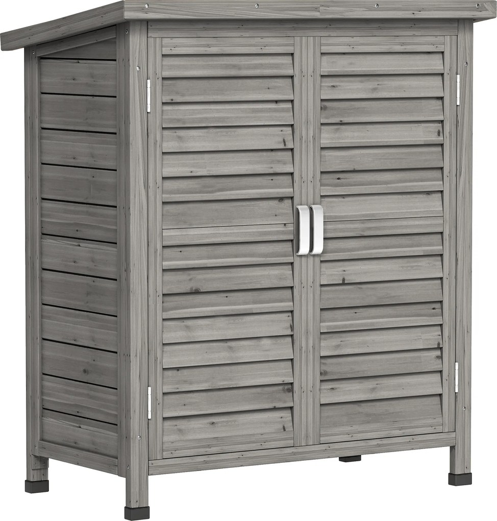 Outsunny Armário de Armazenamento de Madeira para Jardim com 2 Prateleiras Interiores 2 Portas e Teto Inclinado 87x46,5x96,5cm Cinza | Aosom Portugal