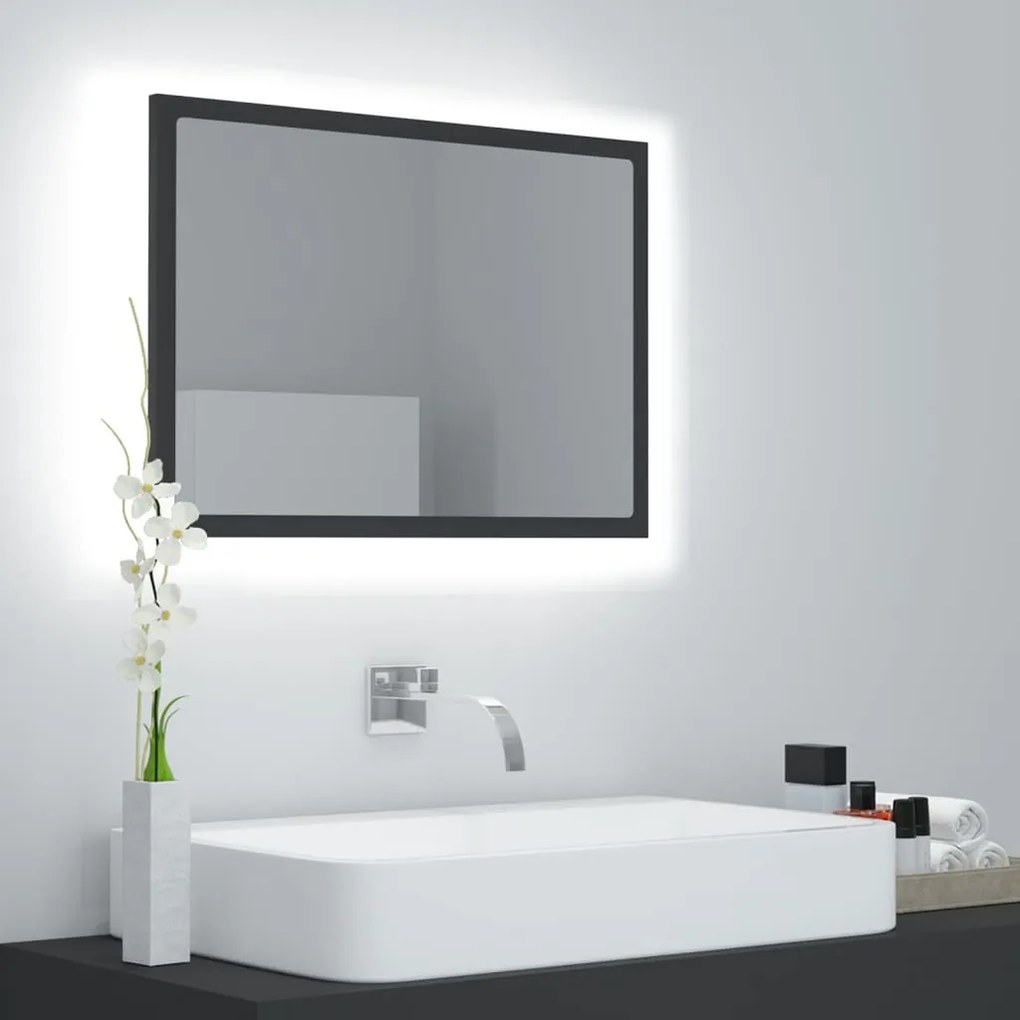 vidaXL Espelho de casa de banho com LED 60x8,5x37 cm acrílico cinzento