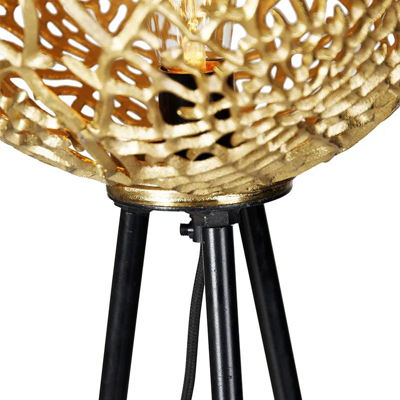 Candeeiro de pé Art Déco tripé dourado - Maro Art Deco