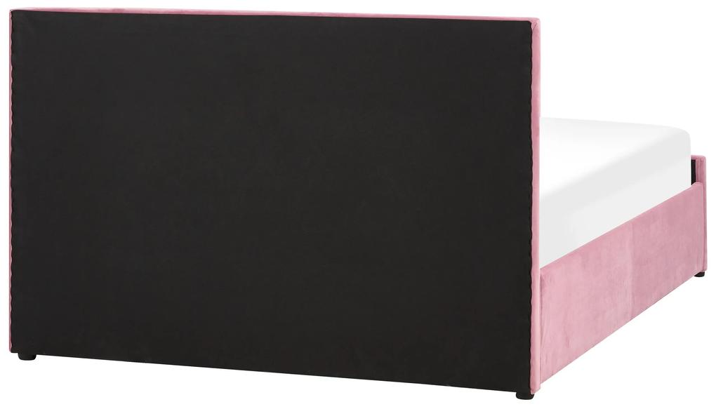 Cama com arrumação em veludo rosa 160 x 200 cm ROCHEFORT Beliani