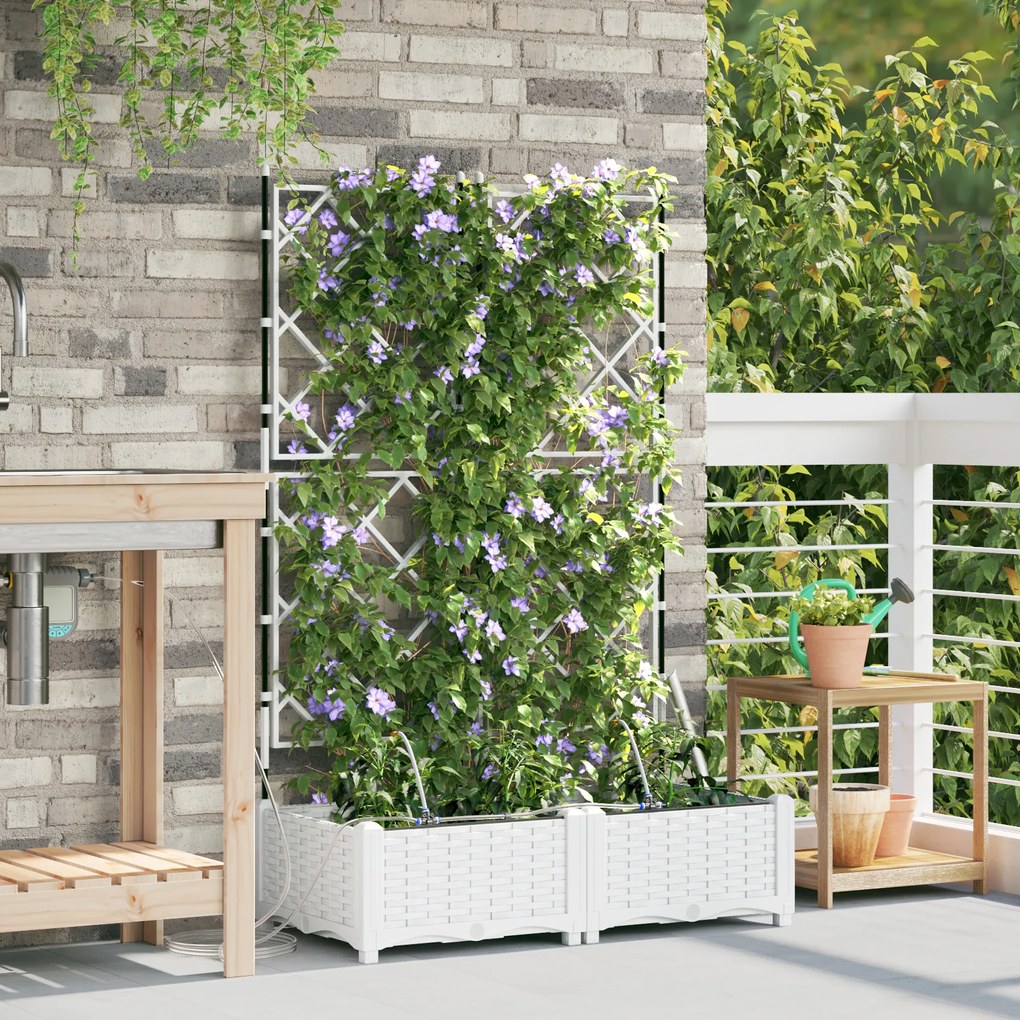 vidaXL Vasos de Jardim com Sistema de Irrigação 2 pcs Branco