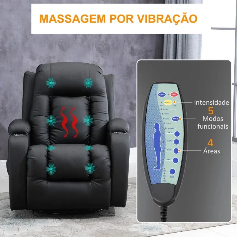 Poltrona de Massagens River Reclinável com Função de Vibração e Aqueci