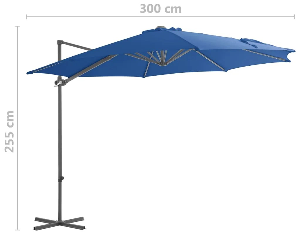 Guarda-sol jardim cantilever com poste de aço 300 cm azul ciano