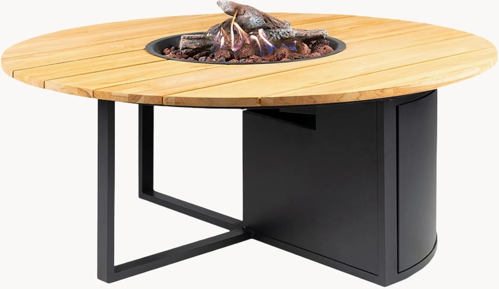 Mesa de centro redonda para exterior com lareira e tampo em madeira de teca Cosiloft