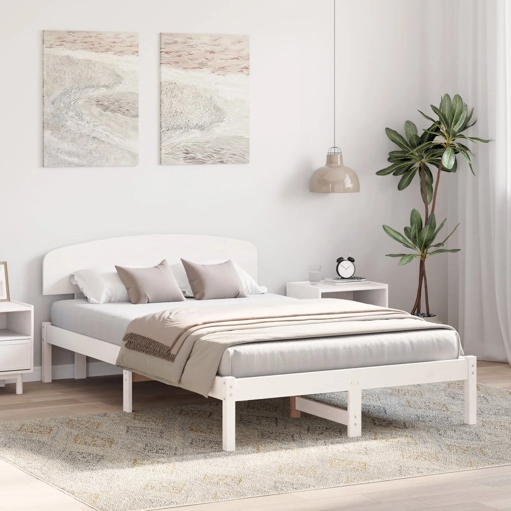 Estrado de Cama com Cabeceira Branco 140x190 cm Madeira Pinho