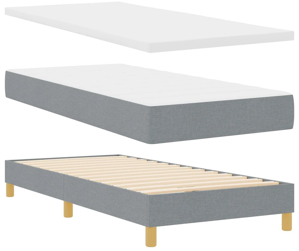Cama Box com Colchão vidaXL - Cinza Claro, 90x200 cm, Tecido