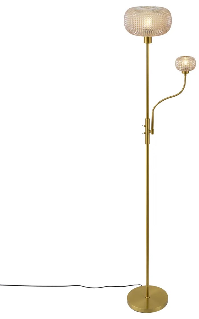 Candeeiro de pé de design latão com vidro âmbar 2 luzes - Brianna Design