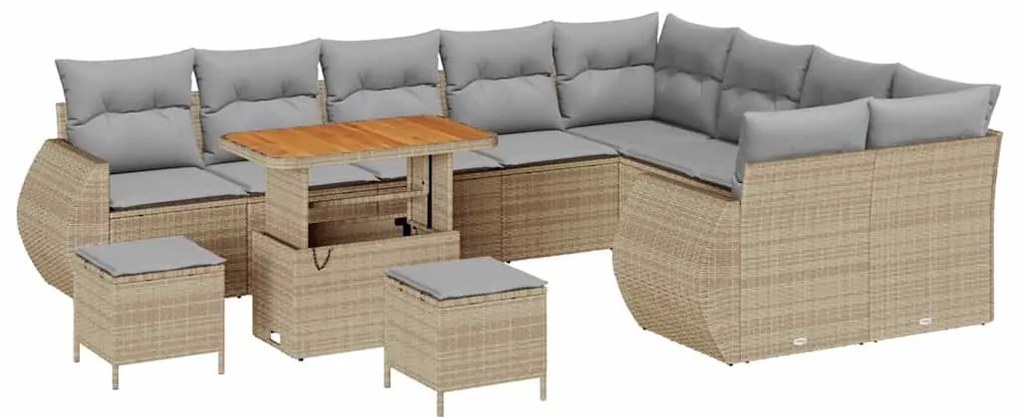 Conjunto de Sofá de Jardim vidaXL 12 Peças com Almofadas Bege Rattan P