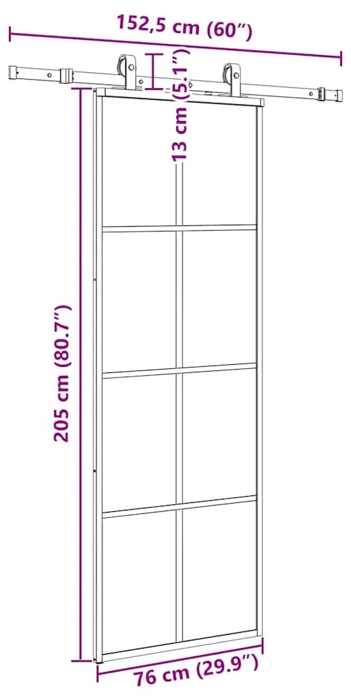 Porta deslizante c/ conj. ferragens 76x205cm vidro ESG preto