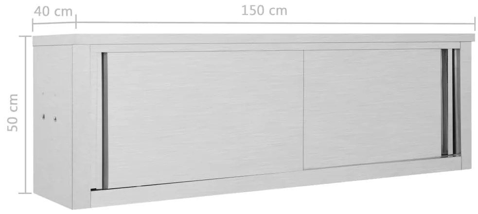 Móvel parede cozinha portas correr 150x40x50 cm aço inoxidável