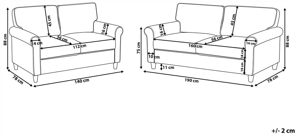 Conjunto de sofás 5 lugares em veludo cinzento escuro RONNEBY Beliani