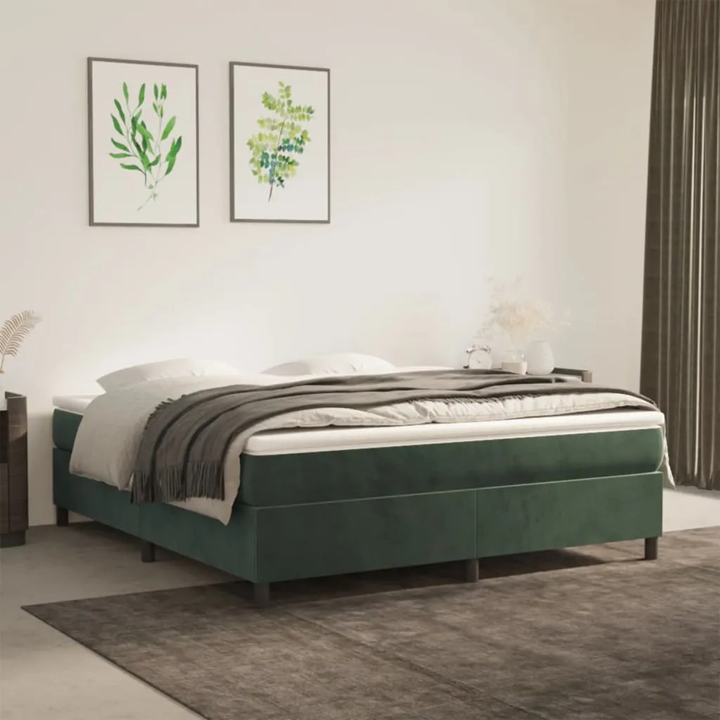 Estrutura de cama sem colchão 160x200 cm veludo verde-escuro