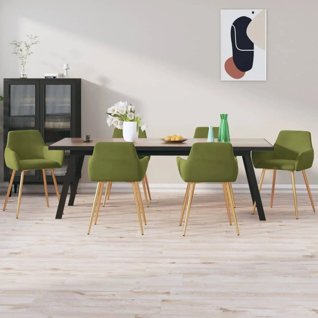 vidaXL Cadeiras de jantar 6 pcs veludo verde-claro