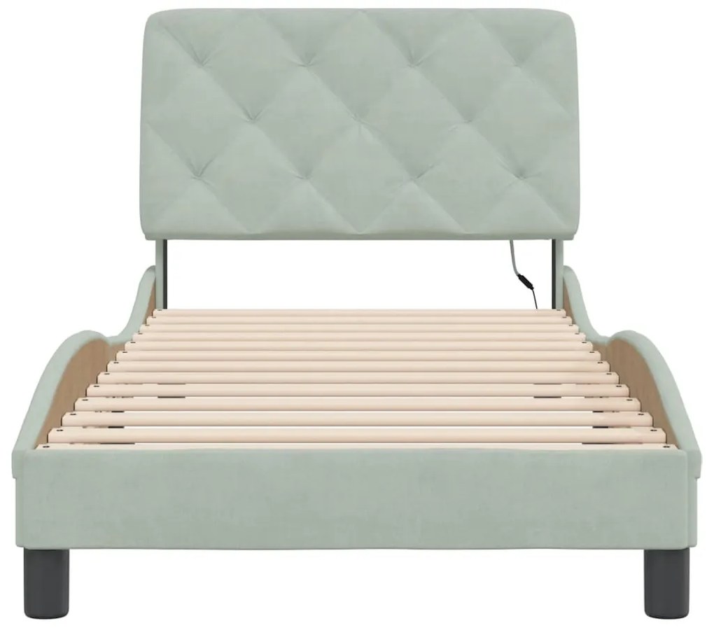 Estrutura de cama c/ luzes LED 90x200 cm veludo cinzento-claro