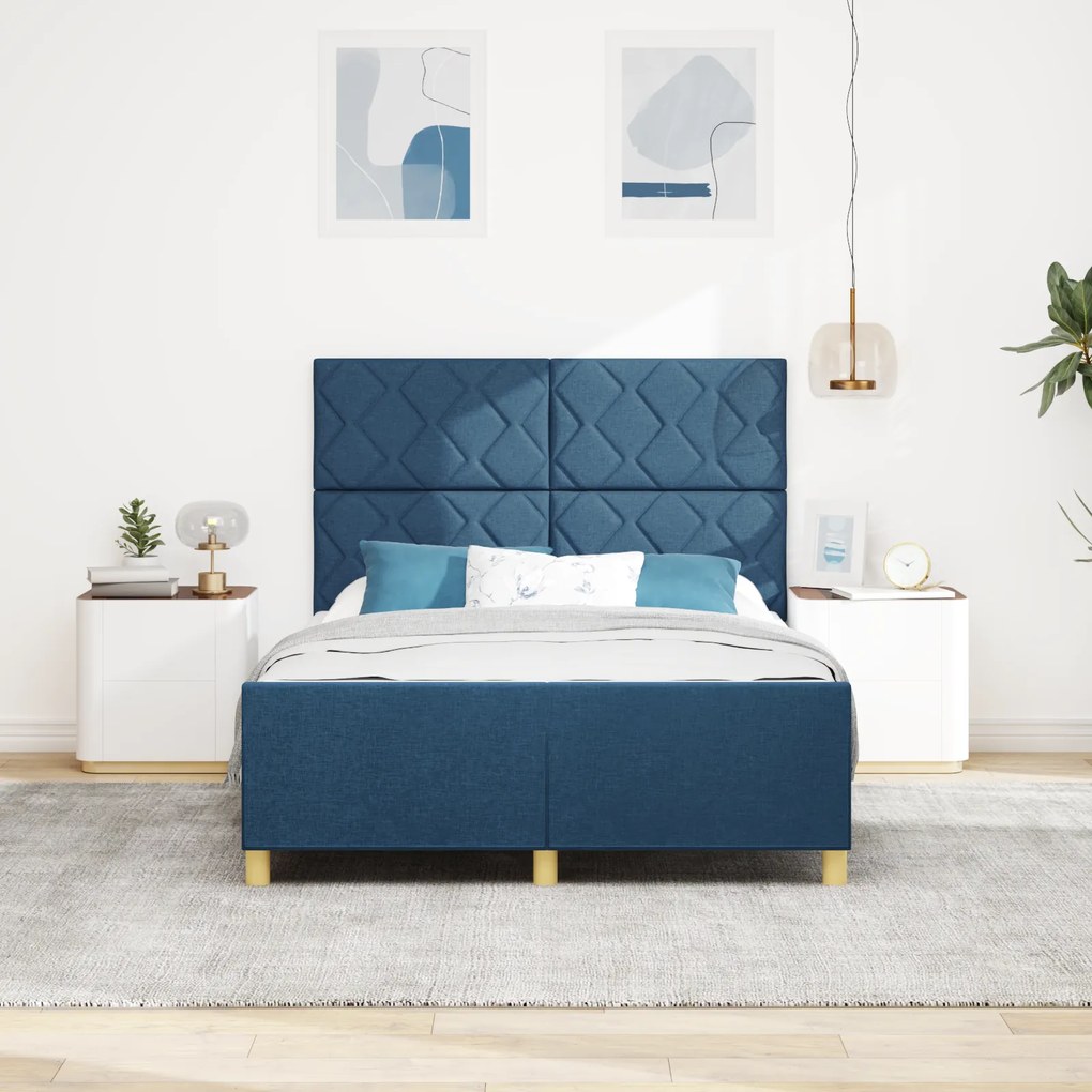 Estrutura de Cama vidaXL Azul 140x190 cm Tecido
