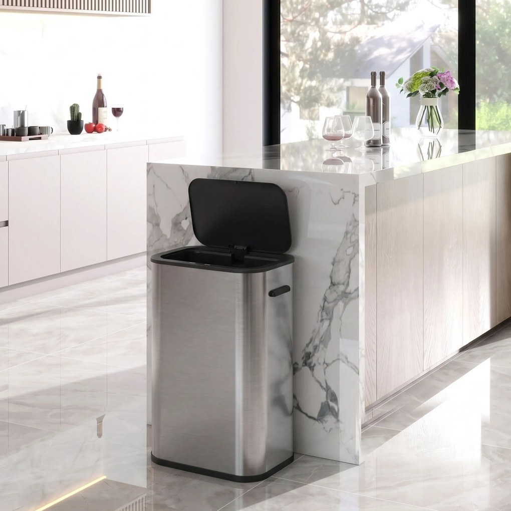 Caixote do Lixo de Cozinha Automático, 42,5 x 28,5 x 61,5 cm, Capacidade de 55 L, Prateado