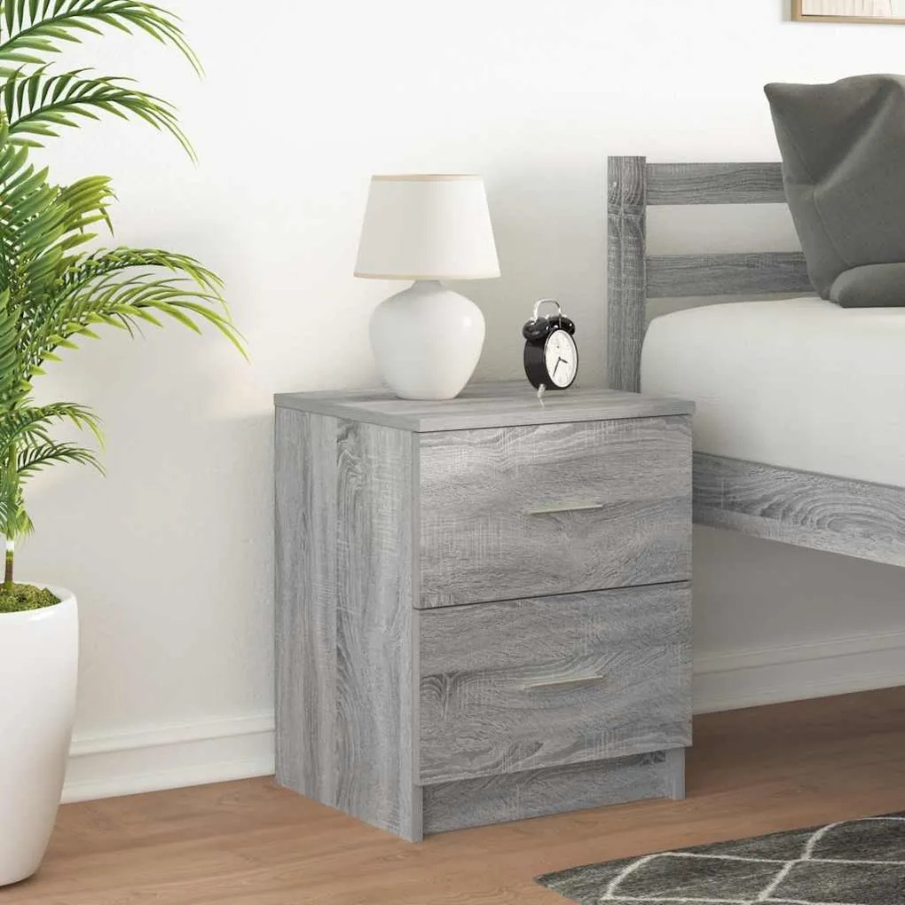 Mesa de cabeceira com 2 gavetas 40x36x50 cm cinzento sonoma
