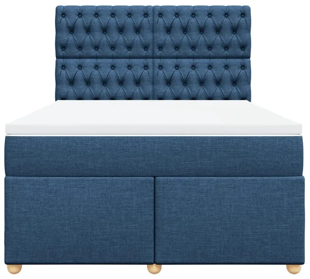 Cama com molas/colchão 160x200 cm tecido azul