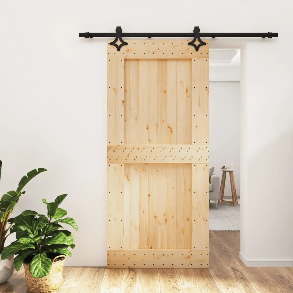 vidaXL Porta de correr com ferragens 95x210 cm madeira de pinho maciça