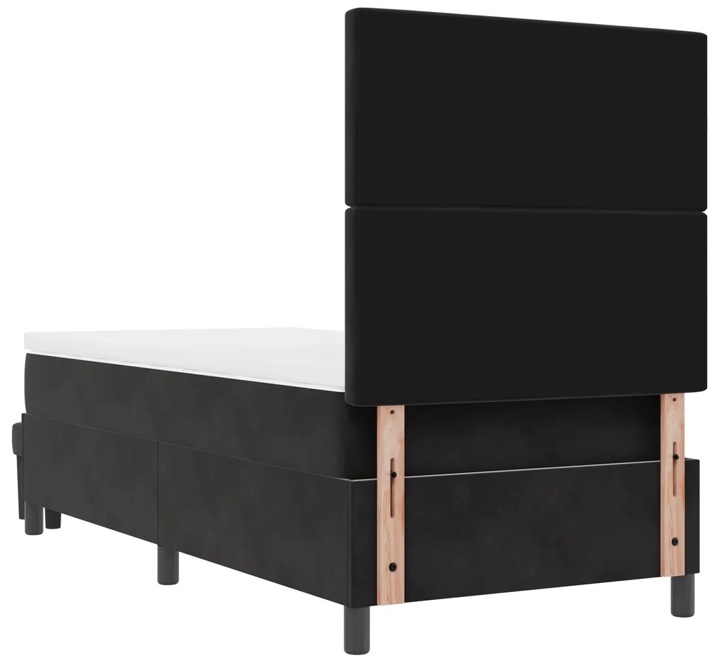 Cama Box Spring com Colchão & Banco Preto 90x190 cm Veludo