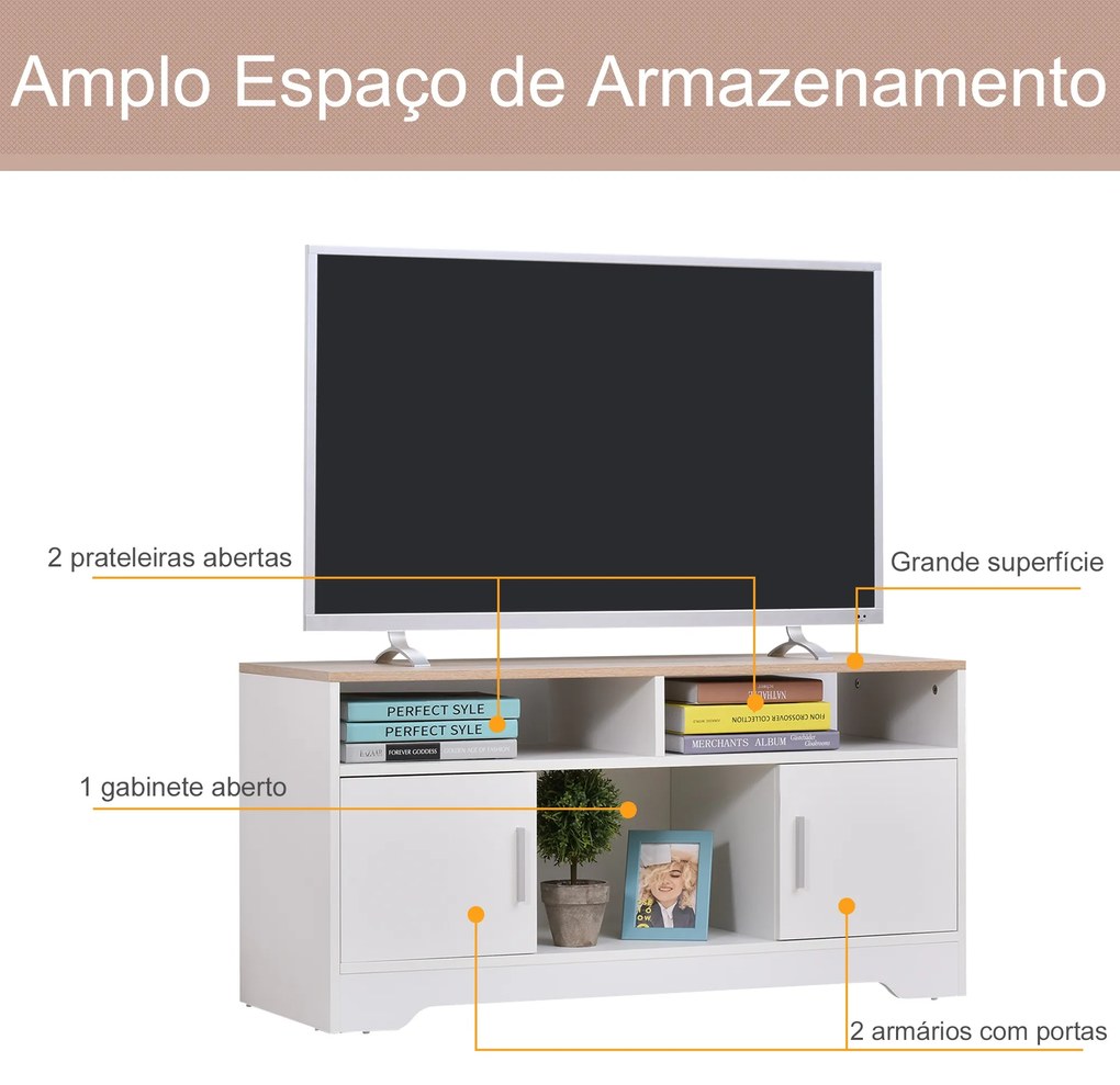 Móvel de Televisão Grande Espaço de Armazenamento Prateleiras Abertas 105x40x52 cm Branco