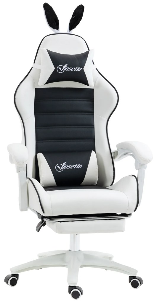 Cadeira Gaming Profissional Cadeira Gamer Giratória de Couro PU com Altura Ajustável Inclinável 135° Apoio para a Cabeça e Apoio para os Pés para Escr