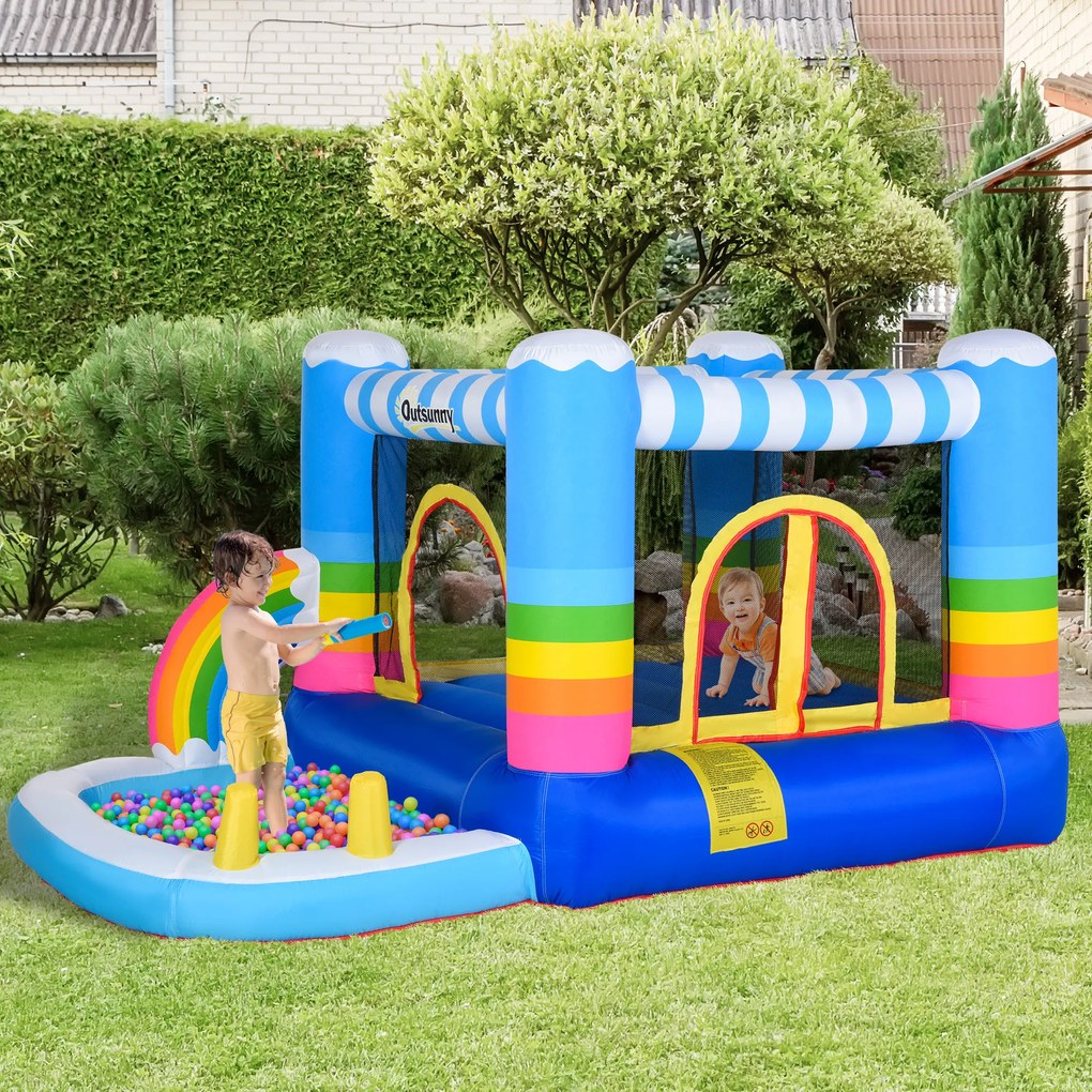 Outsunny Castelo Inflável com Trampolim e Piscina para Crianças acima de 3 Anos Inclui Inflador e Bolsa de Transporte para Interior Exterior 280x170x155cm Multicor