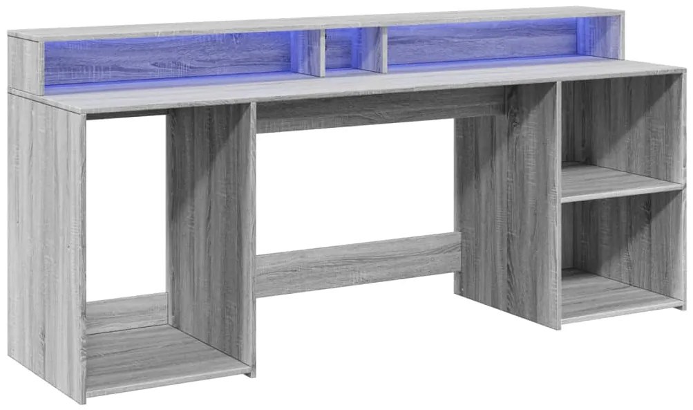 Secretária luzes LED 200x55x91cm deriv. madeira cinzento sonoma