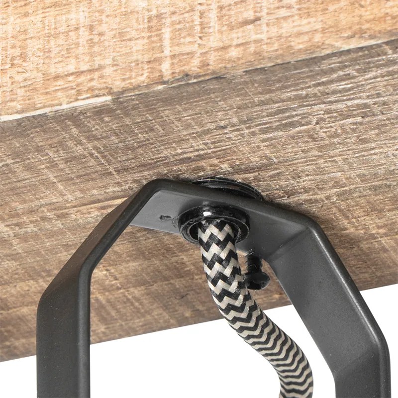 Candeeiro de teto rústico preto com madeira 3 luzes ajustáveis - Jelle