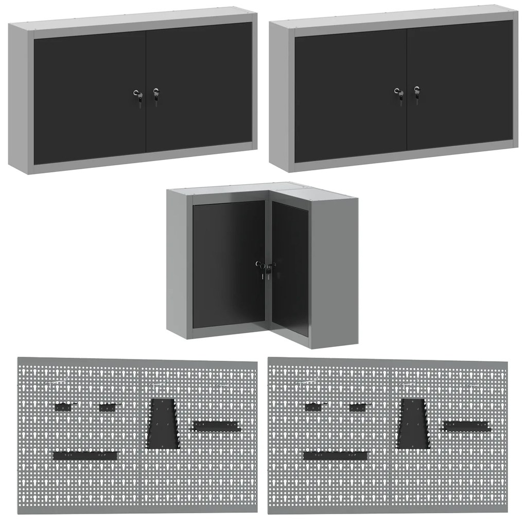 Conjunto de Armário e Painel de Ferramentas de 12 Peças vidaXL Preto M