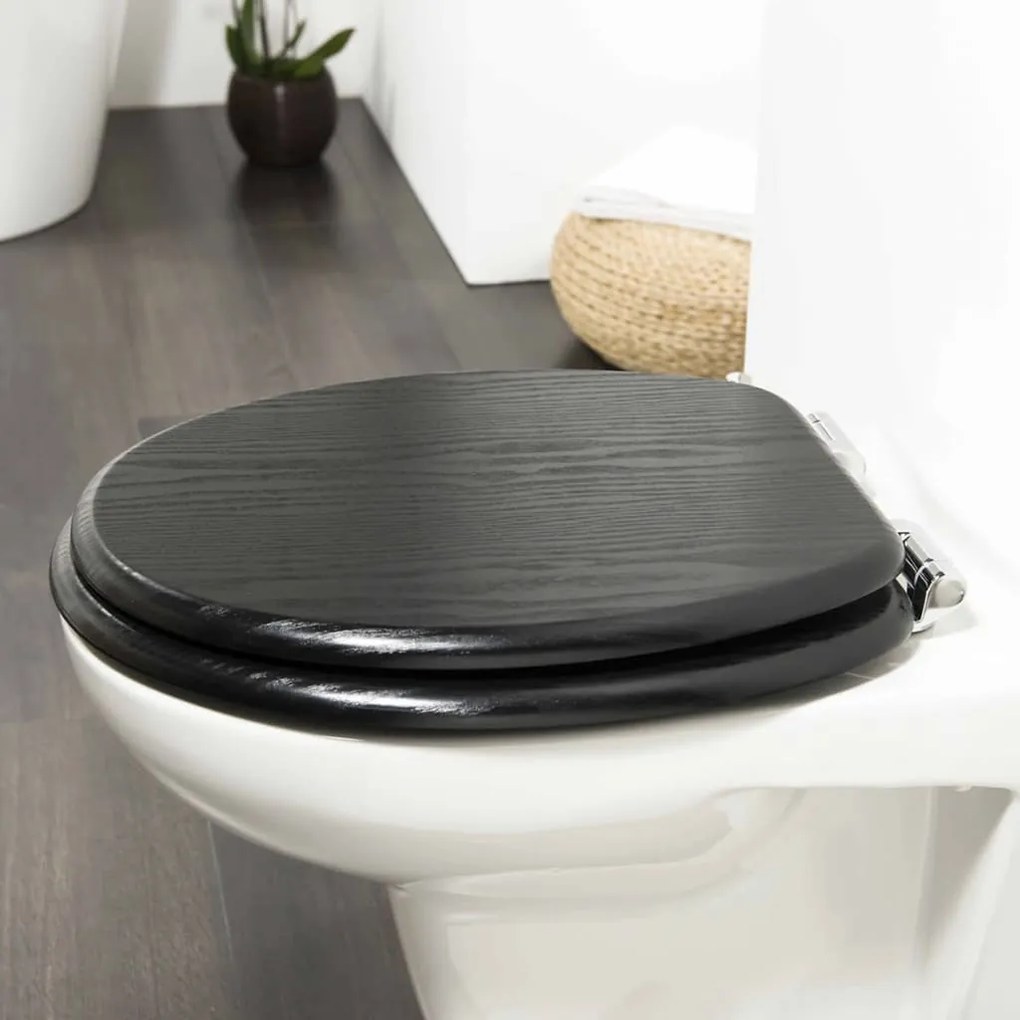 Assento de sanita com fecho suave Blackwash MDF preto 252030746