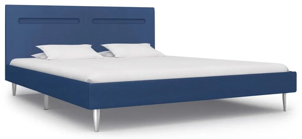 Estrutura de cama com LED 180x200 cm tecido azul