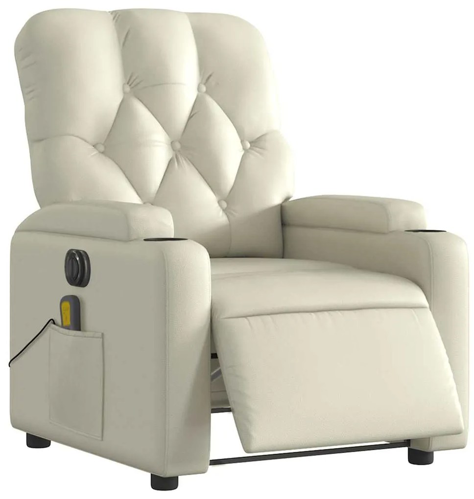 Poltrona massagens reclinável elétrica couro artificial creme