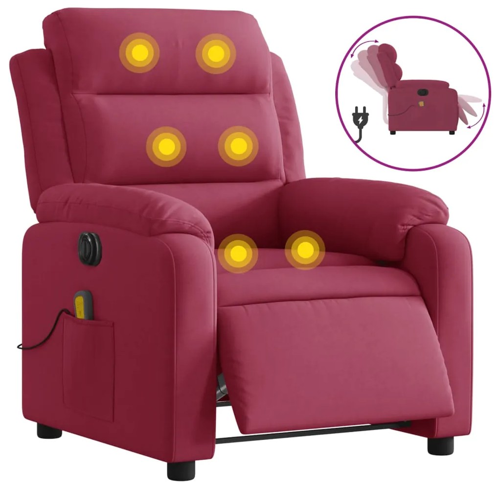 Poltrona de massagens reclinável elétrica veludo vermelho tinto